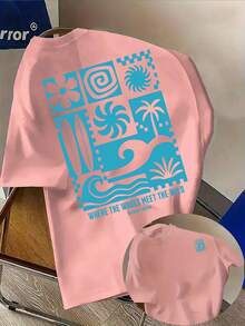 Camiseta casual para hombre con estampado de doble cara "WHERE WAVES HEET WILD", hecha de mezcla de poliéster, cómoda y sencilla - la primera opción para el uso diario. - Negro - Ver 11