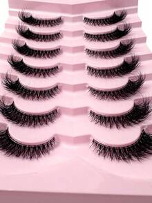 7 Pairs Cat Eye False Eyelashes, Transparent Band, Fox Eye Lashes, Faux Mink Lashes, Natural Look, Fluffy Short Style, Suitable For Daily Makeup And Beauty Blogger Makeup - 13AT - 眼尾拉長款 - 查看 7