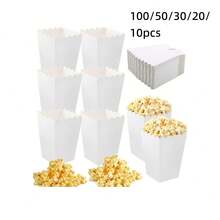 100/50/30/20/10/5pcs White Popcorn Boxes, Popcorn Containers, Popcorn Paper Boxes, French Fries Boxes, Birthday Party Decorations And Home Snack Boxes, Suitable For Lunch Boxes, Bakery Bread, Burger Restaurants, Parties, Picnics, Movie Parties, Birthdays - White - View 6