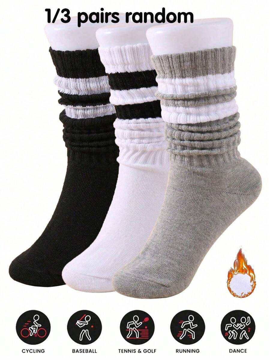 1/3 Pairs Women's Stripes Fall Autumn Winter Slouch Knit Socks, Stripe Slouchy Socks, Scrunch Socks, Scrunchie Socks, Crew Socks