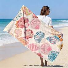 Colorful Seashell Print Microfiber Beach Towel, Absorbent Quick-Drying Lint-Free Bath Towel, Seaside Swimming Vacation Towel - A - View 2