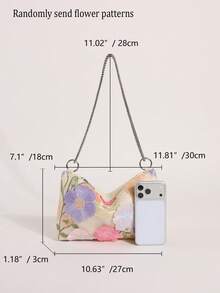 Bunte 3D bestickte Blumen-Applikation Umschlagtasche Damen Kette Schulter Umhängetasche geeignet für Urlaub (zufälliges Blumenmuster) - Beige - Übersicht 2