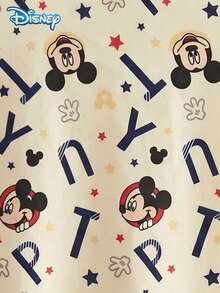 Disney 迪士尼男嬰夏季短袖圓領米奇印花連身衣，修身腿部剪裁，0-1歲，穿脫方便，可愛連身褲，爬行服，美式休閒風，乾淨俐落外出穿搭 - 杏色 - 查看 6