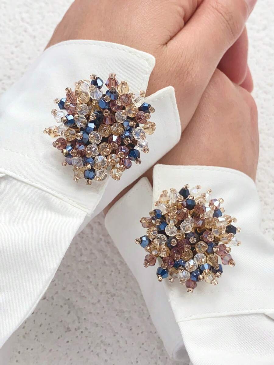 Elegant Geometric Pattern Button Set, Starry Sky Shirt Button Set, Clip-On Button Set, Fashion Crystal Cufflink Set, Suitable For Tuxedo And Wedding Dress Decoration