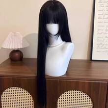 80cm Long Straight Black Twin Tails Wig, Natural Fluffy Full Wig, Youthful Style For Daily, JK & Lolita Looks - Brown and Black With Hairnet - View 4