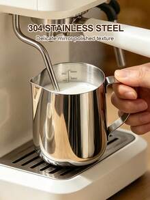 Stainless Steel Latte Art Cup With Latte Pin With Measurement Scale, Pointed Spout, Espresso Steaming Coffee Barista Latte Milk Jug For Espresso, Latte Art, Cappuccino Hot Chocolate Back To School,Home Barista Milk Frothing Pitcher - Silver - View 4