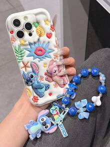 Disney Has Authorized, Phone Case - Chain Set, The Stitch Lilo & Stitch 3D Phone Case Plus A Silicone 3D Stitch Bracelet With Metallic Ring Removable Bracelet, Stitch And Angel Pattern, Compatible With Iphone17/16/15/14/13/12/11/XS/XR/X Plus Pro Max, A Stylish Cartoon Phone Case, The Perfect Gift Choice, Phone Protection, Durable Phone Cover, Great Gift For Friends And Family. - 白色 - 查看 4