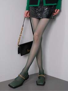 1 Pair Y2K Bright Blue Shiny Tights,Sexy Phantyhose, Edgy Streetwear Legwear - Dark Green - View 2