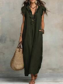2026 European And American Spring And Summer New Bohemian Flying Sleeves And Ground Length - Olive Green - View 6