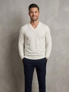 Men's Winter Sweater | Men's Knit Sweater | Wool Knit Pullover Winter Long Sleeve V-Neck Men's Knit V-Neck Long Sleeve Fitted Basic Comfortable | V-Neck Sweater - 離開 - 查看 7