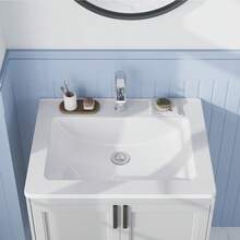 Semi-Recessed White Ceramic Bathroom Sink - Modern Square Design 54x45x17 Cm - With Overflow And Rear Rim - Compatible With First-Rate Faucets - A - View 4