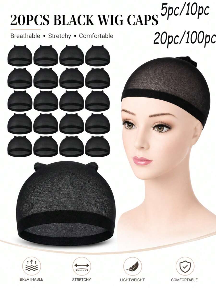 5pcs/10pcs/20PCS/100pc Women's Transparent HD Wig Cap, Elastic Nylon Material Wig Cap, Invisible Ultra-Thin Elastic Stocking Cap Suitable For Full Head Wigs - Multicolor - View 1