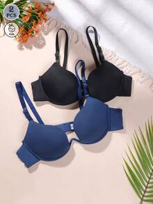 2pcs/Set Teen Girls Open Front Bra, Thick Padded Support, Comfortable And Stylish Back Design, Suitable For 13-16 Years Old Girls - Multicolor - View 1