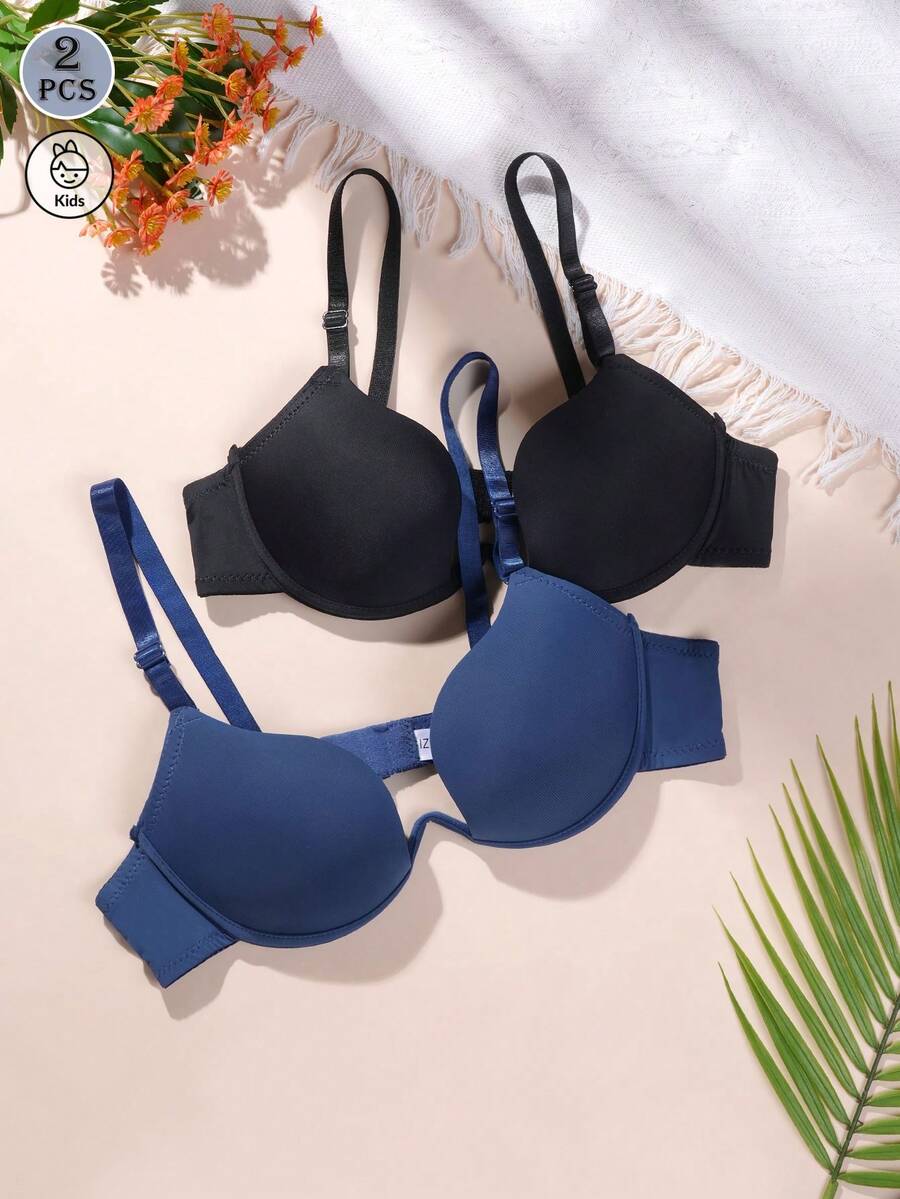 2pcs/Set Teen Girls Open Front Bra, Thick Padded Support, Comfortable And Stylish Back Design, Suitable For 13-16 Years Old Girls - Multicolor - View 1