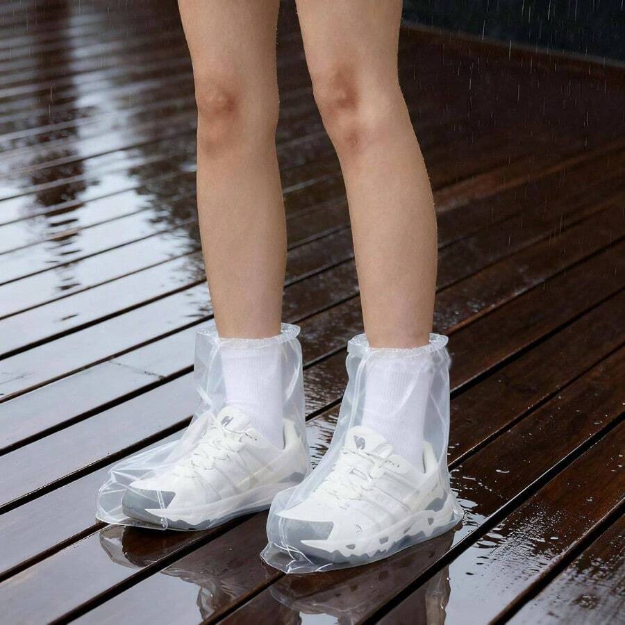10 pares de fundas impermeables para zapatos, fundas desechables de plstico para lluvia, fundas impermeables para botas para exteriores y interiores para hombres y mujeres transparente - inicial - Ver 1