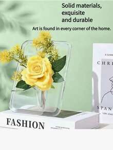 1/2pcs Transparent Square Acrylic Vase, Floral Decoration Accessory, Minimalist Style Desktop Flower Stand, Suitable For Single Flower Or Small Bouquet - Multicolor - View 3