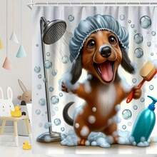 Charming Scenery, Soft & Waterproof Shower Curtain With Cute Cartoon Design - Includes Hooks, Perfect For Bathroom Decor - Baby Blue - View 3