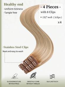 DNE HAIR 4件組夾式真人髮片，8個夾子隱形設計 T6-P8/613# 漸層胡桃棕至灰棕與漂染金髮色，12-18英吋，耐用防脫落，柔軟豐厚質感，適合全頭佩戴，日常穿戴、假期與季節使用 - S8/613 - 查看 3