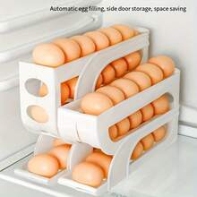 1PC 3-Tier Automatic Rolling Sliding Refrigerator Storage Rack - Heavy Duty Transparent Plastic Space-Saving Shelf, Non-Slip Design, Manual Operation (No Battery Required), Suitable For Refrigerator, Pantry And Behind Door Storage - Compatible With Eggs And Other Items (Drawer-Style Cabinet Rack) - Multicolor - View 5