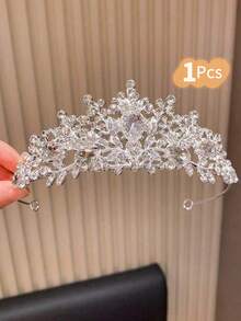 1pc High-End Elegant White Crown Headband Hair Accessory For Girls - White - View 8