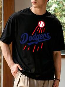 Mens T Shirts, Dodgers Baseball Graphic Printed Retro Cotton Oversized Short Sleeve Summer Casual T Shirt For Men, Loose Fit - màu đen - Xem 1