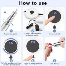 35000RPM Electric Nail Drill With LED Display And Pause Function, Manicure And Pedicure Set, Suitable For Nail Salons And Home DIY - 白色 - 查看 5