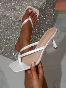 2026 Summer New Square Toe Toe-Clip High Heel Slides, European And American Style Versatile White Stiletto Heel Sandals For Women - White - View 3
