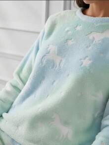 Eatifa Women's Long Fleece Pajamas, Furry, Warm, Winter, Closed, Glows In The Dark - 查看 5