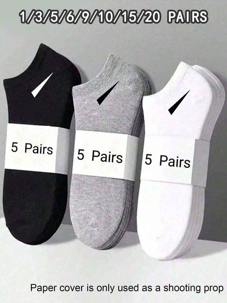 1/3/5/6/9/10/15/20 Pairs Unisex Sports Socks, White/Black/Grey Short Socks, Invisible Socks, Solid Color Minimalist Fashion, Suitable For Daily Casual Wear - Multicolor - View 1
