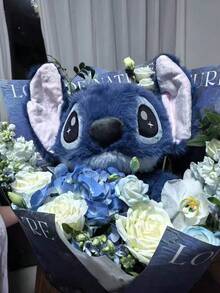 MINISO Disney Lilo And Stitch 絨毛玩偶，吊帶褲風格可愛掌心玩偶，毛茸茸觸感與刺繡細節，柔軟玩具，適合所有年齡層女孩的 Stitch 絨毛禮物 - 藏蓝色 - 查看 8
