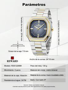 REWARD Men's Quartz Watch Business Fashion Style Calendar Luminous Hands Multi-Functional High Quality Gift Classic Design Stainless Steel Watch Band - Silver and Gold - View 8