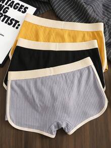 3 piezas de calzoncillos deportivos de algodón acanalado de unicolor para hombres - Multicolor - Ver 2
