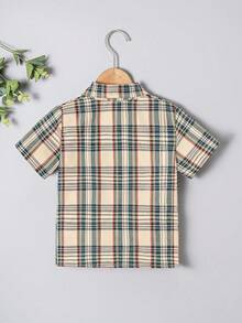 Kemeja Lengan Pendek Kotak-kotak Kasual untuk Liburan Anak Laki-Laki, Cocok untuk Anak Besar dan Kecil - Khaki - View 3