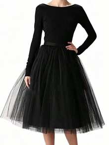 1 Stück eleganter schwarzer Tüll-Slip-Rock, mehrschichtiger knielanger Tüllrock für Damen, Ballett-Rock, Hochzeitsaccessoire - Verschiedenfarbig - Übersicht 9