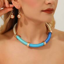 1 Set Fashion Handmade Heavy Work Multi-Layer Exaggerated Necklace Women's Exaggerated Bib Necklace Bohemian Style Beach Vacation Party Middle East Evening Banquet Beautiful Fashion Vintage South Asian Style Women's Jewelry Necklace Earrings - Baby Blue - View 7