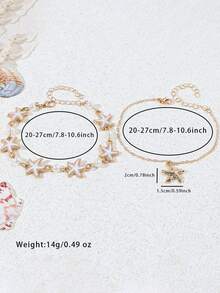 1pc Bohemian Style Starfish & Faux Pearl Layered Gold Chain Anklet, Versatile Beach Vacation Accessory - Multicolor - View 5
