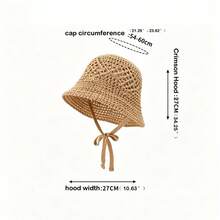 Women Crochet Bucket Hat Solid Color Cutout Breathable Knitted Beach Hat Sun Hat Spring Summer Bucket Caps - 卡其色 - 查看 7