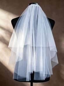 1pc Affordable Double Layer Short Tulle Veil, Bridal Wedding Engagement Proposal Bachelorette Party Head Veil, High Quality Soft Tulle - Multicolor - View 7