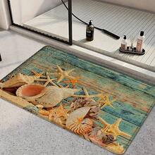 1pc, Home Decor, Starfish Pattern Print, Linen Kitchen Rug, Kitchen Mat, Floor Mat, Bathroom Mat, Door Mat, 3D Print Rectangular, Suitable For Living Room, Bedroom, Hallway, Bathroom, Laundry Room - Polyester Rug, Suitable For Indoor And Outdoor Home Decor - Multicolor - View 2
