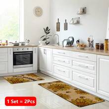 1 pieza, Decoración del hogar, Estampado de patrón de girasol, Alfombra de cocina de lino, Tapete de cocina, Tapete de piso, Tapete de baño, Tapete de puerta, Impresión 3D rectangular, Apto para sala de estar, dormitorio, pasillo, baño, lavandería - Alfombra de poliéster, Apto para decoración del hogar interior y exterior - Multicolor - Ver 17
