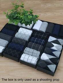 10 Pasang Kaos Kaki Rajut Pria Motif Geometris Kasual Bisnis Setinggi Betis, Warna Acak (Tanpa Kotak Hadiah), Musim Gugur - Over the Calf Socks - View 1