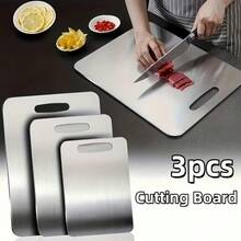 PQSQRJU 3pcs Titanium Cutting Boards 2026 New Upgrade - Heavy-Duty, Rust-Resistant,  Easy To Clean, Space-Saving, Rounded Edges, Hook Handles - Durable Kitchen Prep Boards For Meat, Vegetables, And Fruits - Perfect For Home, Outdoor BBQ, And Gifts - Silver - View 8