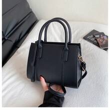 Black Litchi-Grain Tote Bag With Top Handle & Detachable Strap - Black - View 5