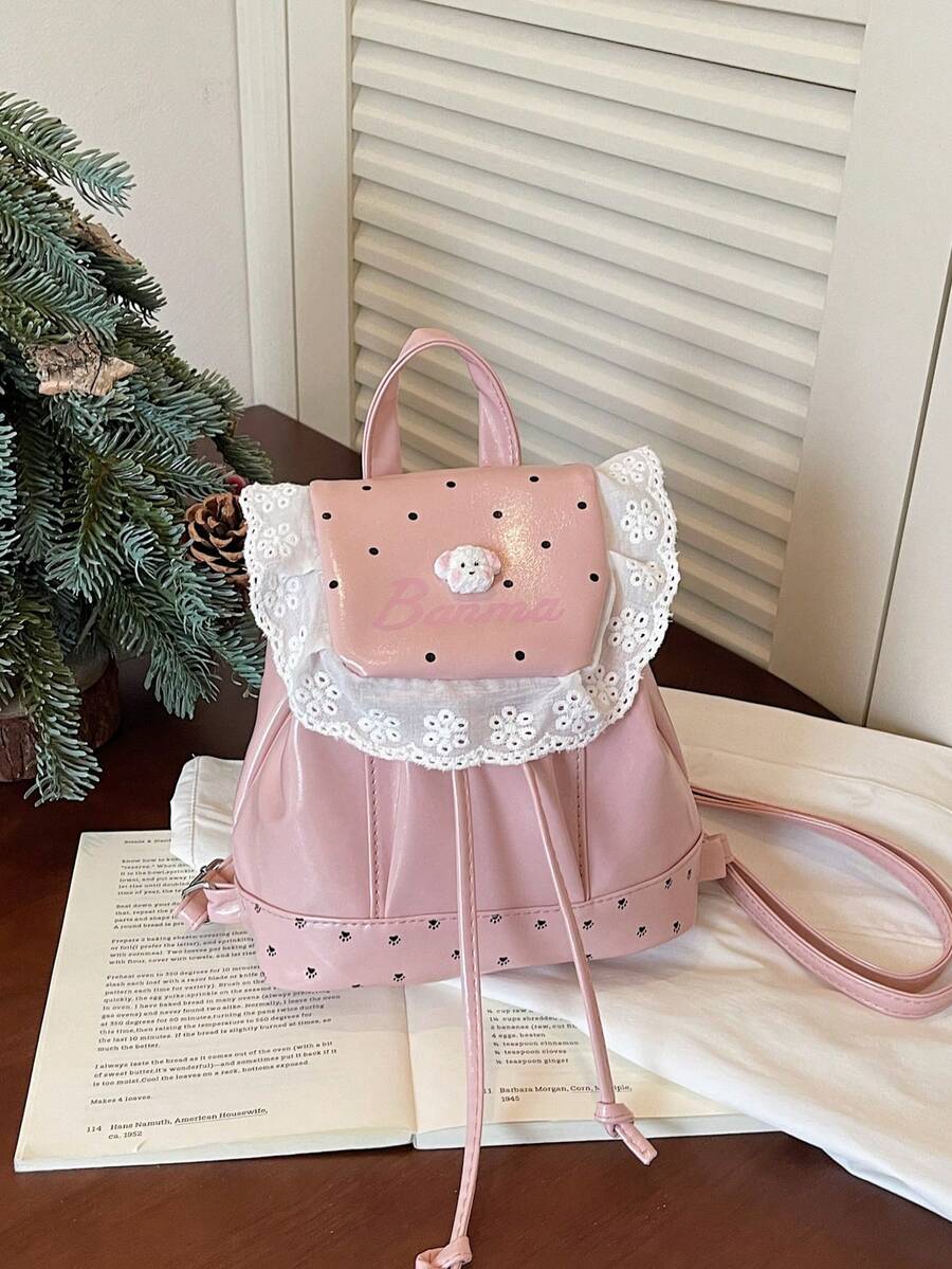 Polka Dot Fresh Style Backpack New Niche Design Sweet Ruffle Fashion Minimalist Backpack - Multicolor - View 1