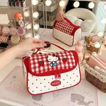 SANRIO 1個大容量新款Hello Kitty可愛卡通防水PU化妝包，甜美韓系學院風紅色波點蘋果造型拉鍊設計盥洗用品收納袋，適合日常使用與旅行度假 - 查看 6