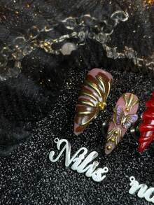 10入組手工全覆蓋尖形穿戴式假指甲，粉色&紅色&酒紅&奶白色，3D蝴蝶&花朵&金色裝飾，四種尺寸可選，Y2K奢華復古風，適合派對&日常，附果凍膠與指甲銼條 - 彩色 - 查看 5