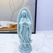 1個 3D 瓜達露佩聖母瑪利亞矽膠蠟燭模具，精美宗教花卉肥皂樹脂模具，適用於DIY手工藝 - 白色 - 查看 4