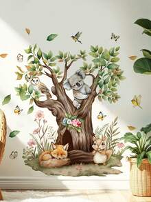 mama look 1pc, Multi-Size, Animal Forest, Wishing Bottle On Tree, Pine Tree, Brown Bear, Small Animals On Big Tree, Cute Little Deer, PVC Self-Adhesive Removable Wall Sticker, Suitable For Bedroom, Living Room, Study, Dining Room, Bathroom, Home Wall Decor, Room Decor, Etc. - Multiple Styles - View 5