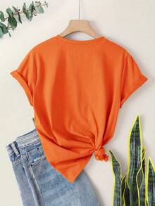 Women's Vintage-Style Short-Sleeved T-Shirt With Round Neck, Black Heart Print, 2026 Fashion, Casual And Sporty Summer Style. - 珊瑚橙 - 查看 2