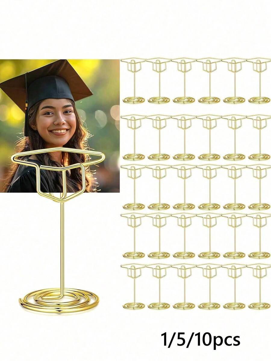 1/5/10pcs Grad Cap Graduation Picture Display,Gold Photo Holders For Centerpieces Graduation Table Number Holders Card Stands For Class Of 2026 Grad Party Supplies,Wedding,Multifunctional Photo/Image Card Desktop Display Stand With Stable Base - Multicolor - View 1